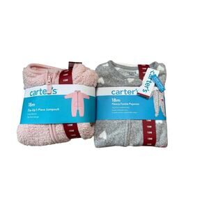 2 CARTERS Girls Outfits, 18 Mos, NWT; OWL Footie Pajamas & Pink Fluffy Romper